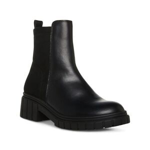 AQUA COLLEGE Womens Black Pronto Toe Block Heel Leather Booties 9.5 M